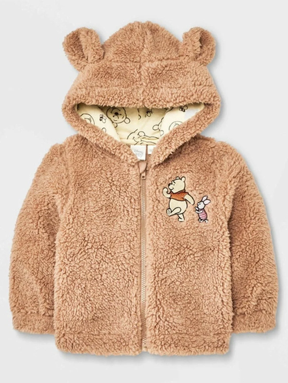 Disney Baby Winnie the Pooh Hooded Jacket Sherpa Zip Up Sweatshirt Teddy Tan 12M